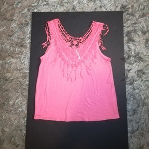 Crochet Knit Pink Sleeveless Top